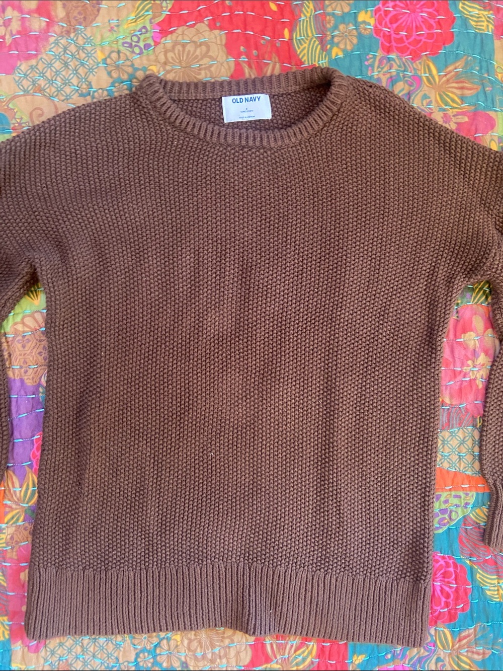 Old Navy Brown Women's Textured Heavy Cotton Tunic Length Crewneck Sweater